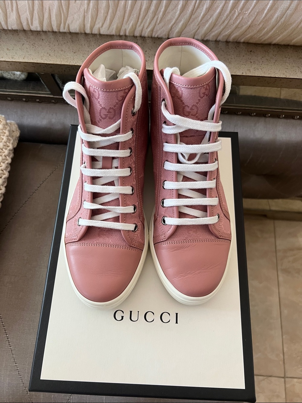 Gucci Rose Pink High-Top Leather Sneakers